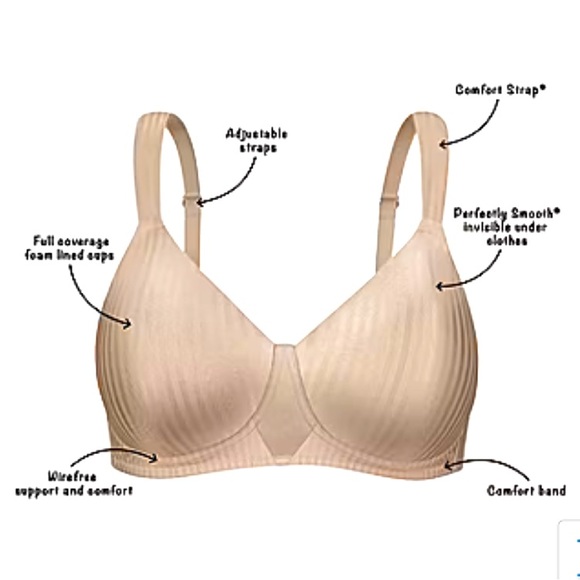 Playtex Secrets Perfectly Smooth Wireless Full Coverage Bra Pinstripe Shiny 38DD - Picture 3 of 12